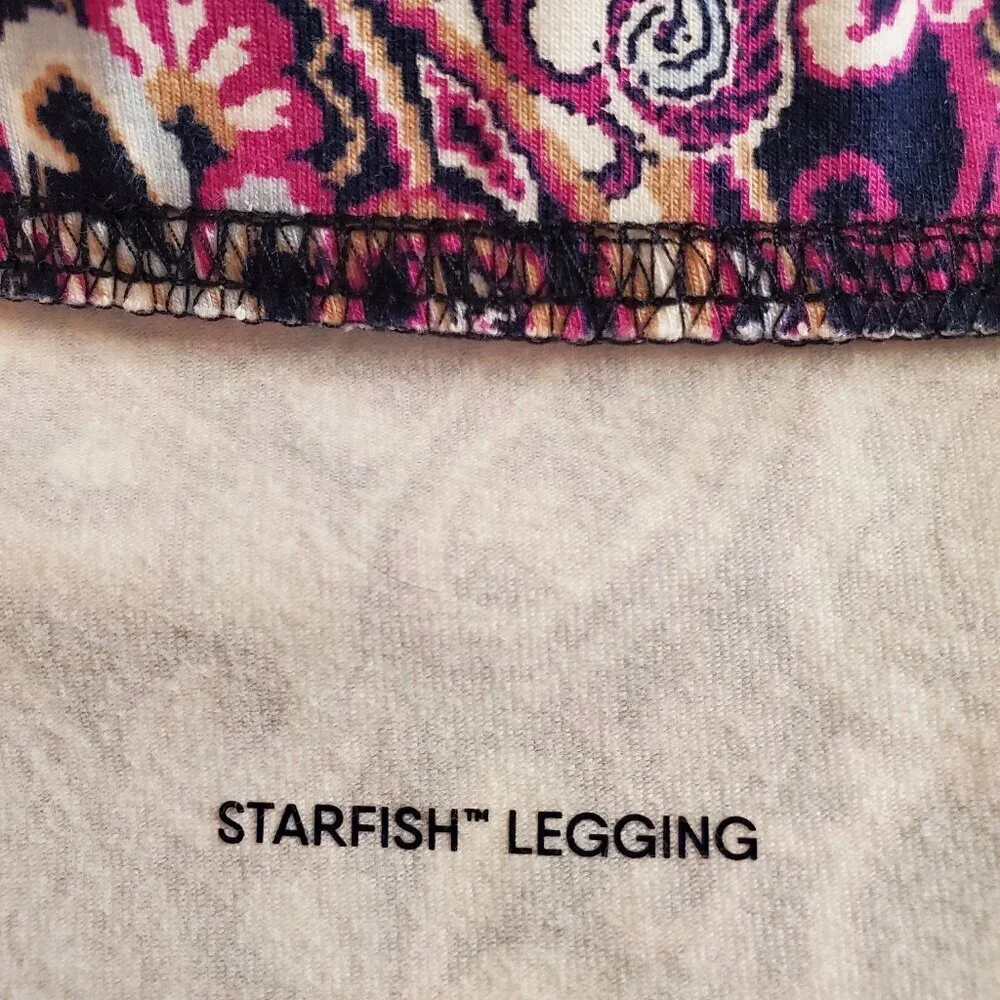 NEW LANDS' END SZ L Petite Starfish Mid Rise Paisley Legging Navy Blue Purple